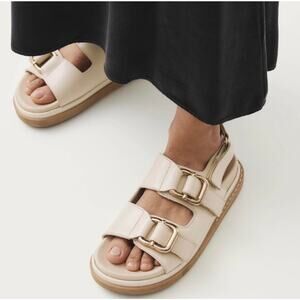 Alohas 39 Harper Cream and Gold Leather Platform Sandals